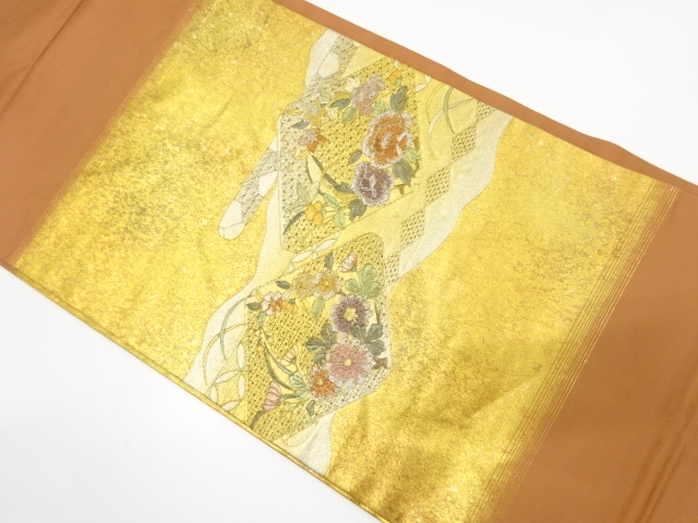 JAPANESE NAGOYA OBI / EMBROIDERY / FLORAL PLANTS